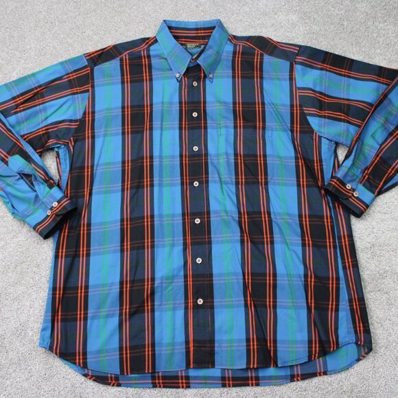 Gitman Bros Shirt Mens XL Blue/Black/Orange 100% Cotton Long Sleeve Button Down - Picture 2 of 14